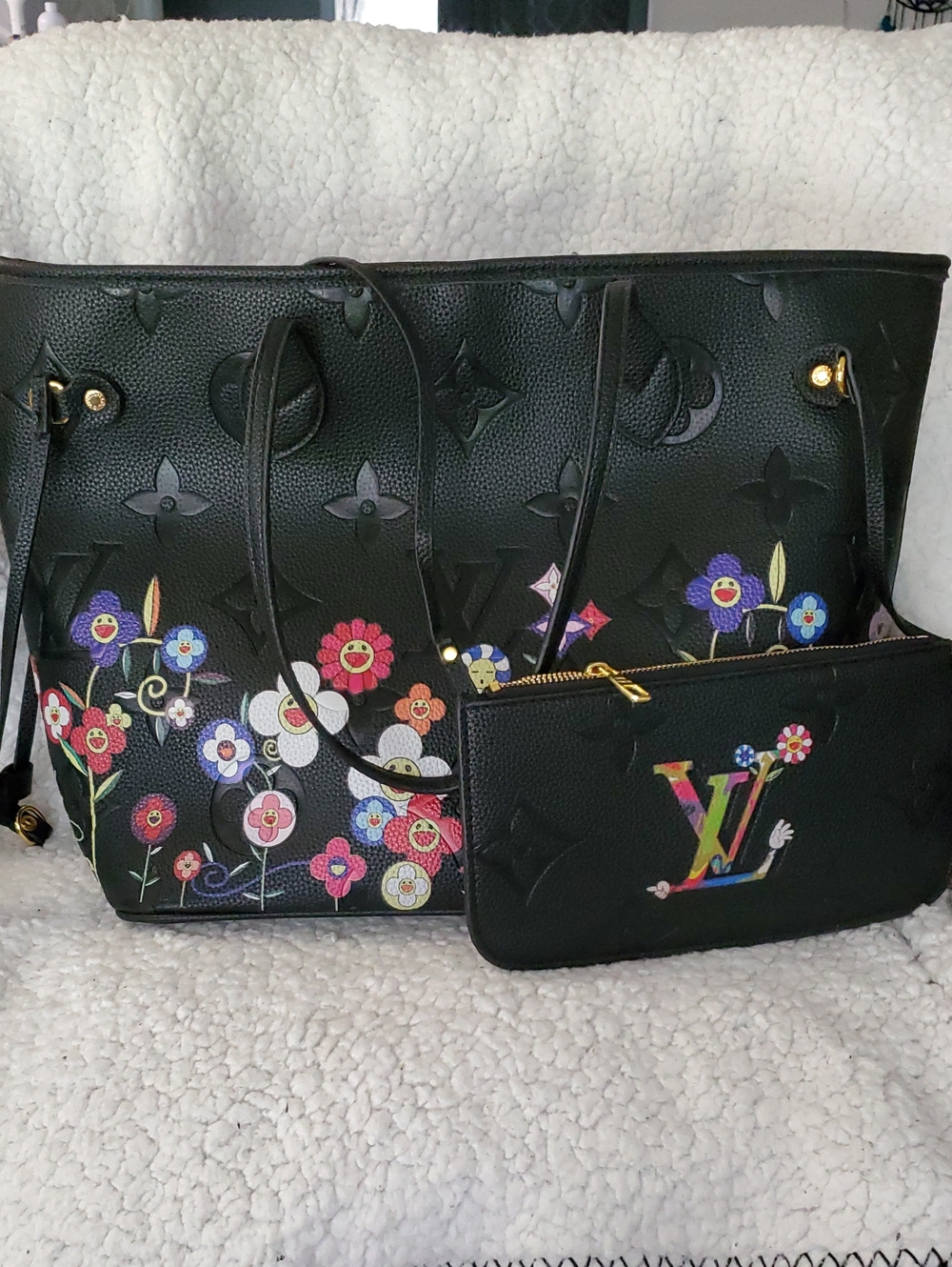 Coach Black Floral Embossed Tote with Matching Pouch
